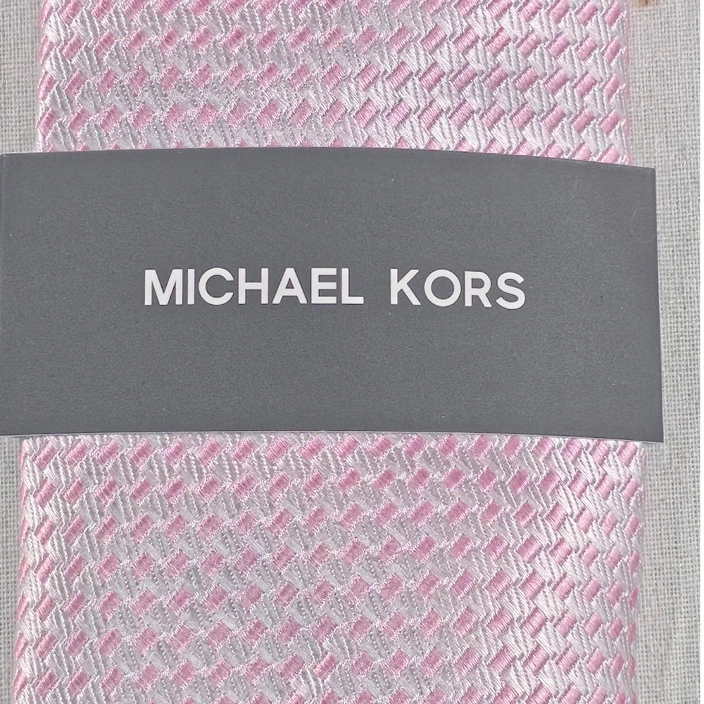 Michael Kors Mens Tie One Size Pink Exeter Mini Pattern Silk Blend Necktie NWT